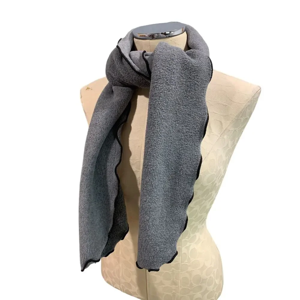 One Size‎ Womens Gray Fleece Wrap Shawl Scarf Set Lettuce Edge Contrast